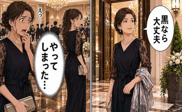 「黒なら大丈夫」30代で着たワンピースで披露宴へ。会場でアラフィフの私が後悔したワケ【体験談】