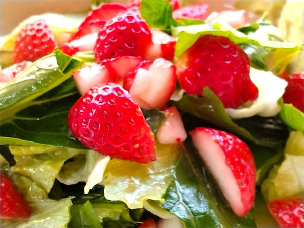 【いちご大量消費】葉野菜サラダにいちごをオン!?いちごドレッシングもた~っぷりかけて甘酸っぱさ全開のひと皿爆誕