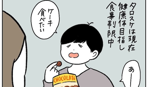 【ケーキへの執着が強すぎて】食事制限中の夫が発した「盛大すぎる嘘」！あまりにも意味不明すぎた件【momoの漫画】
