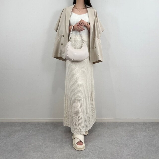 GUのナチュラルの「透かし編みニットスカート」