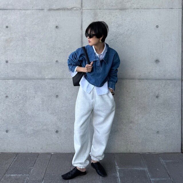 GUのライトグレーの「ヘビーウェイトスウェットワイドイージーパンツ」