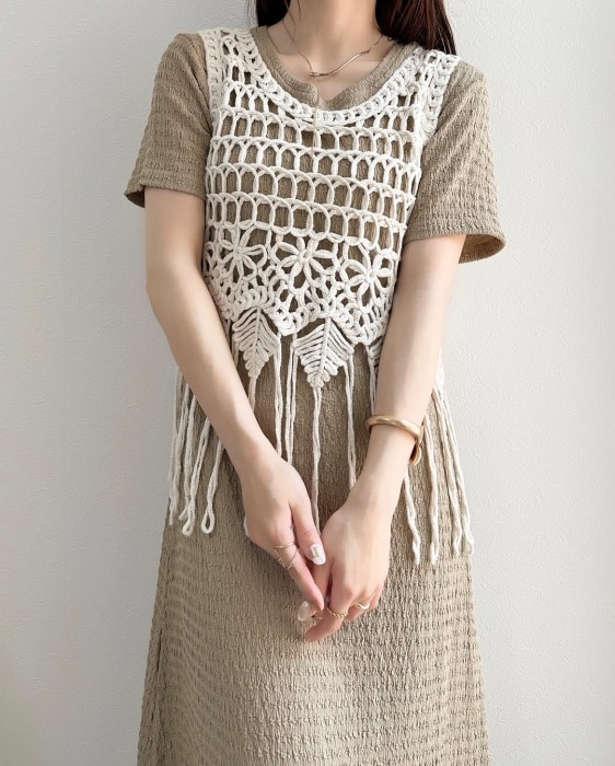 しまむら「フリンジかぎ針ベスト」