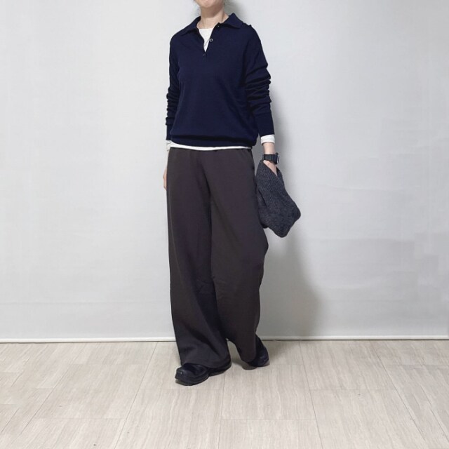 ウォームフリースストレートパンツを着たコーデ