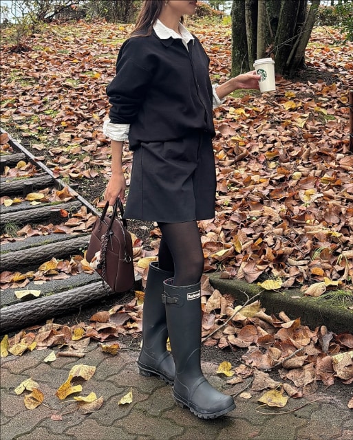 ミラノリブポロカーディガンを着たコーデ