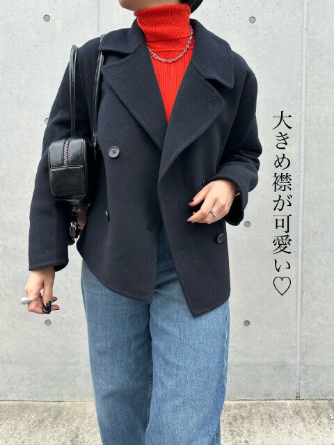 UNIQLOのダブルフェイスショートコートリラックスフィットを着たコーデ