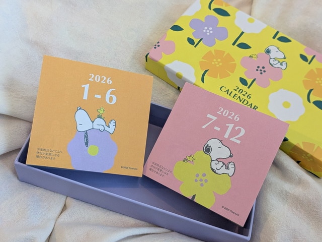 スヌーピー日めくりカレンダー上半期と下半期のブロックと紙箱