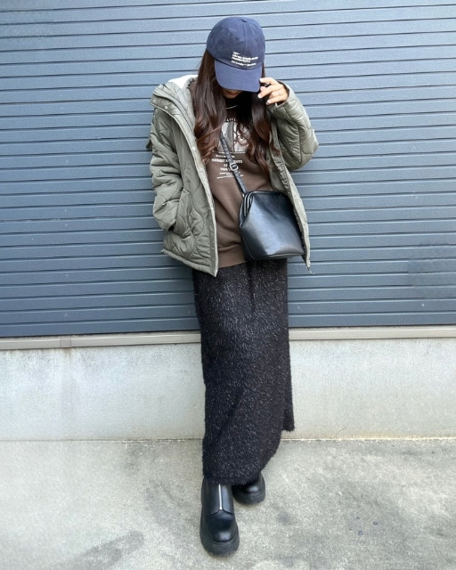 しまむらのomi*フードボアキルトBを着たコーデ