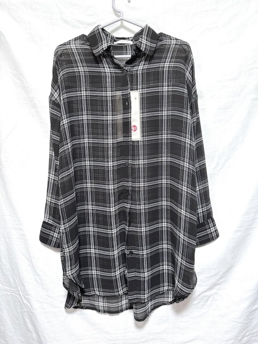 しまむら「シアーチェックシャツチュニック」