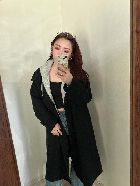 しまむらのSRスタンドロングコートを着たコーデ