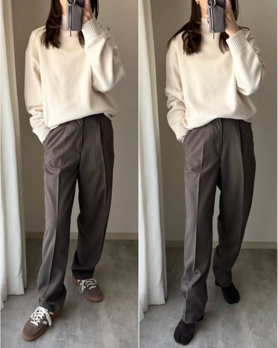 UNIQLO：C「タックワイドテーパードパンツ」