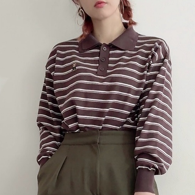 しまむら「襟付き熊ボーダープルオーバー」