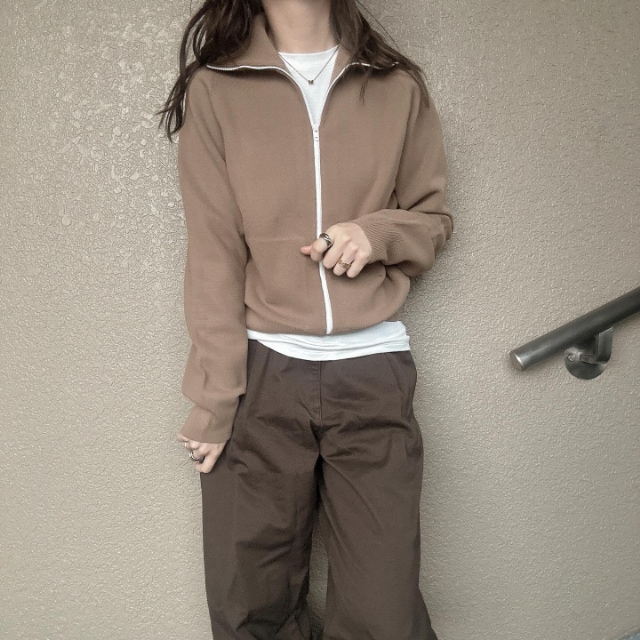 UNIQLO:Cのミラノリブフルジップカーディガンのコーデ