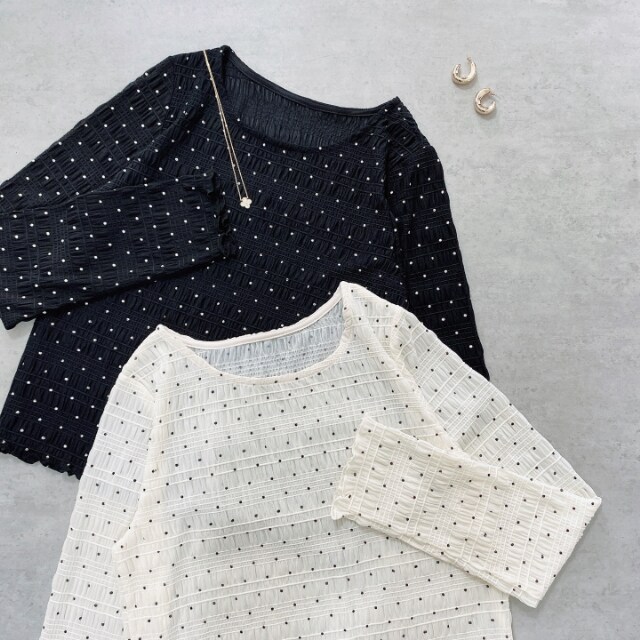 2色のシアードットトップス