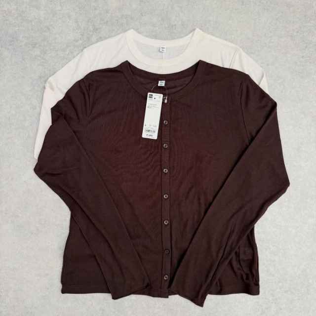 ブラウンのソフトシアーカーディガン