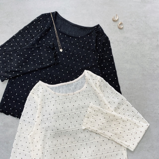 2色のシアードットトップス