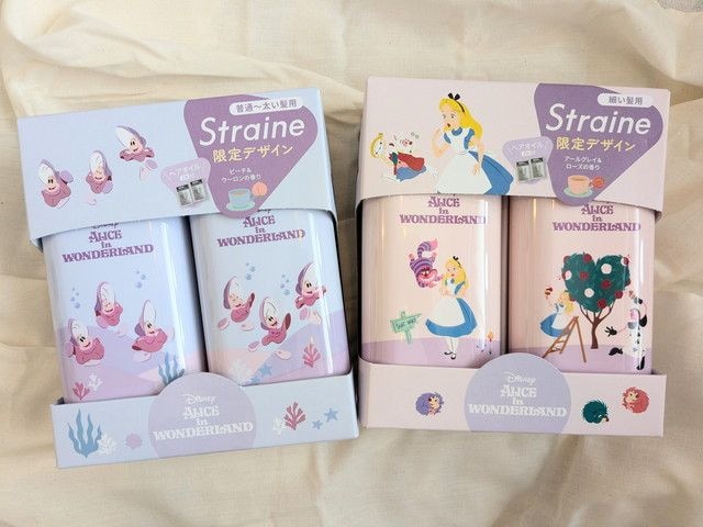 StraineBASICとSOFTのふしぎの国のアリス限定デザインセット品2種を並べた全体写真