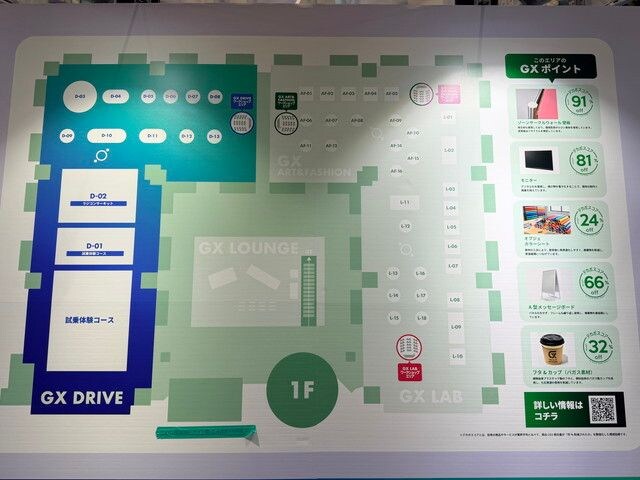 1FフロアのGX DRIVEゾーンを示すマップ