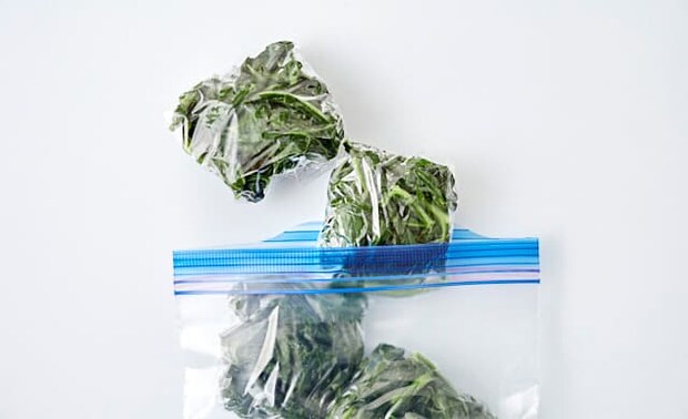 ケールを冷凍用保存袋に入れている写真