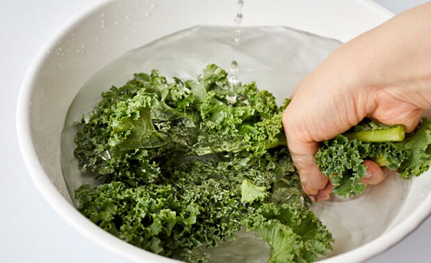 ケールを洗っている写真