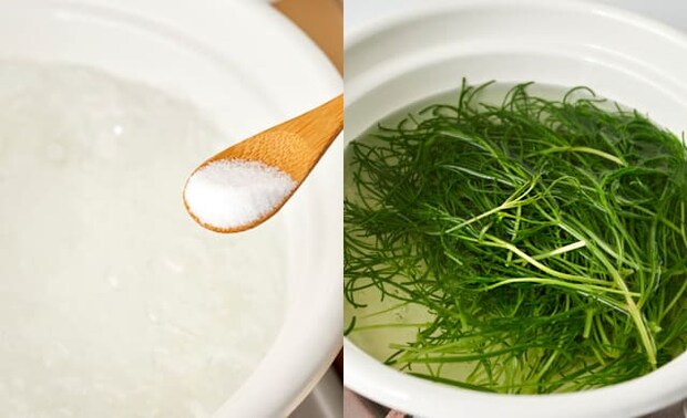 おかひじきをゆでている写真