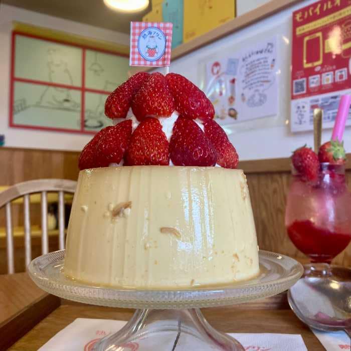 ドライブイン熱海プリン食堂のジャンボプリンいちご