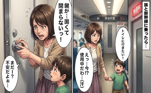 「閉まらない…」5歳の孫と入った個室で大ピンチ!孫との新幹線旅で起きたトラブルの結末【体験談】