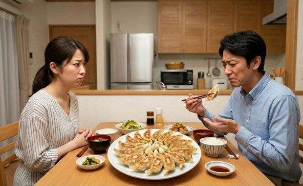「えっ…食べないの!?」手作り餃子を食卓に→大食いの夫の箸が止まったまさかの理由とは