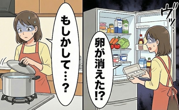 「卵がない！」あったはずの卵が冷蔵庫からすべて消えた！？不審に思い、鍋の中を確認すると…