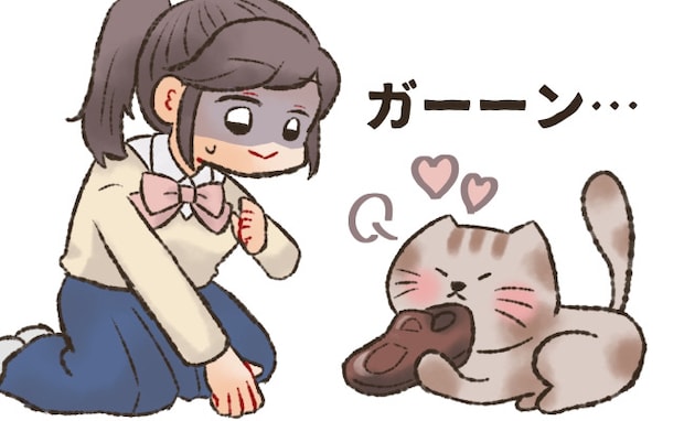 「そんなにクサイ？」クンクンしてうっとり…猫が夢中なのは脱ぎたての皮靴！？