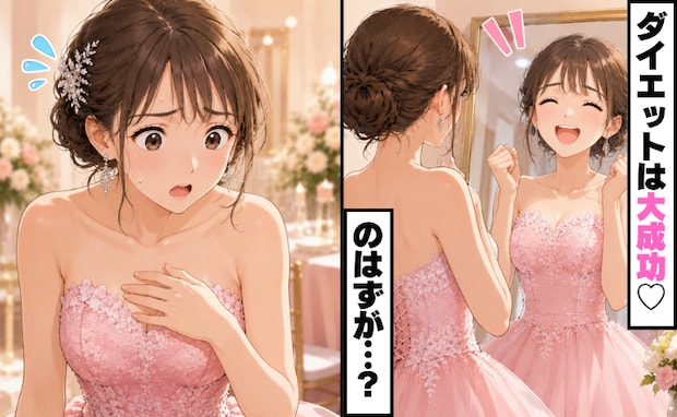 ドレスがきつくてダイエットを決意→「入った！でも…」式直前まで頑張ったら…思わぬハプニングが