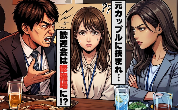「なんで私が…」歓迎会で両隣は険悪な元カップル。新人の私が巻き込まれた修羅場