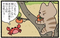 『さるかに合戦なねこ』柿の実を取った後、ねこが木から下りてこないワケ／にゃんと！ねこむかしばなし