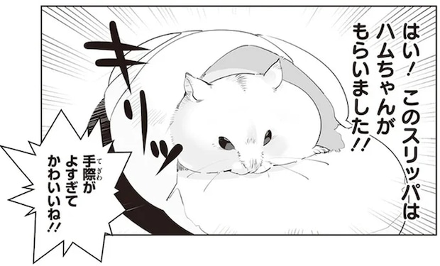 ガリっとした後にスッ。足元で起きたハムスターのスリッパ強奪事件/はむはむづくし2