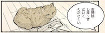 「どいてくださ～い」掃除する飼い主に言われ、ネコ様が考えたこと／今日もネコ様の圧が強い