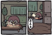 嬉しいな。夜通しママが編んでくれたマフラーでぬくぬく！／ちゃんぺんとママぺんの平凡だけど幸せな日々 2