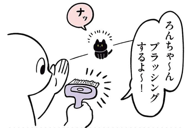 なんておりこうな猫！ 飼い主が「ブラッシングするよ」と声を掛けたら...／黒猫ろんと暮らしたら2
