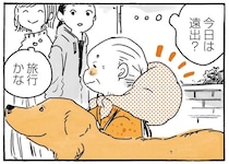 急な雨に備えるおばあちゃんと愛犬レトリバー。荷物が多くなって／姫ばあちゃんとナイト2