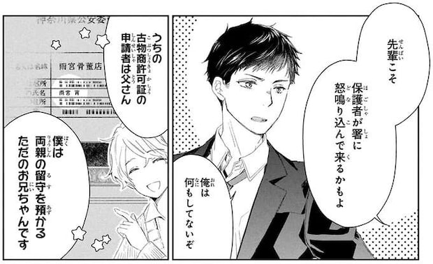 笑顔だけど容赦がない兄と口が悪い弟。骨董品店のワケあり兄弟/雨宮兄弟の骨董事件簿1