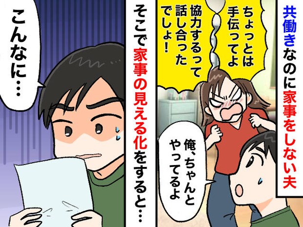 家事しない夫の「俺、やってるよ？」“自信満々な一言”に絶句 → 『見える化作戦』で思わぬ効果が！