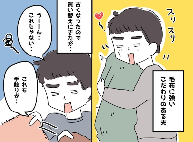 結婚して「まさか毛布に振り回されるとは」クタクタ毛布を愛しすぎる夫。新調しようと店をハシゴするも