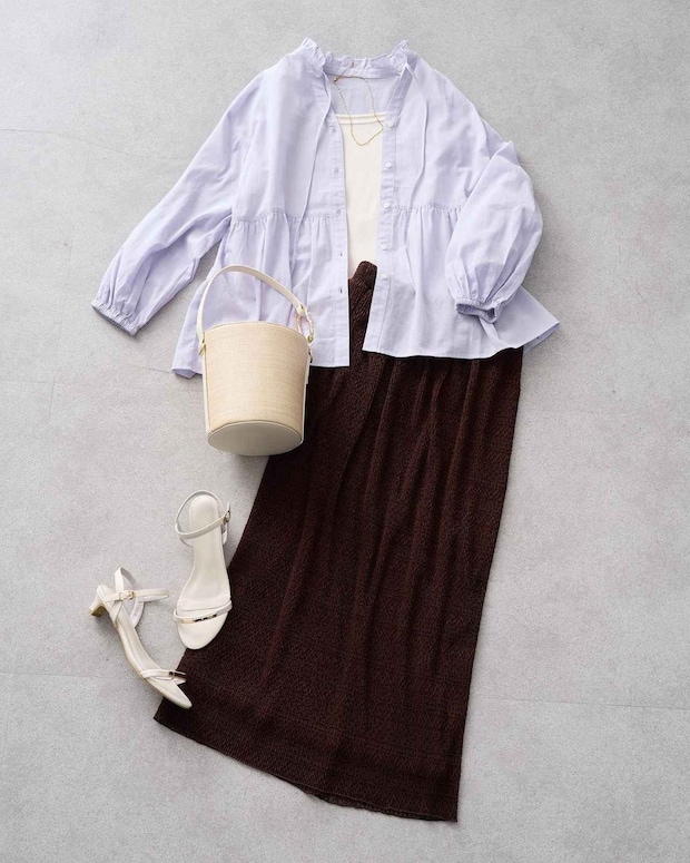 いつものボトムス → 即今っぽく！【ROPÉ PICNIC】「ラベンダー色トップス」が大人におすすめ♡