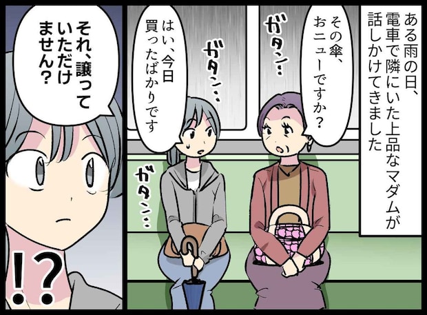 「バッグが濡れるから、その傘タダで譲って」「じゃあ」強引マダムを笑顔で撃退！ 周囲も強烈ツッコミ