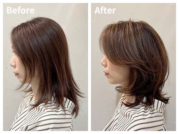 【スタイル1】トップと顔まわりがふんわり華やか！ひし形レイヤースタイル