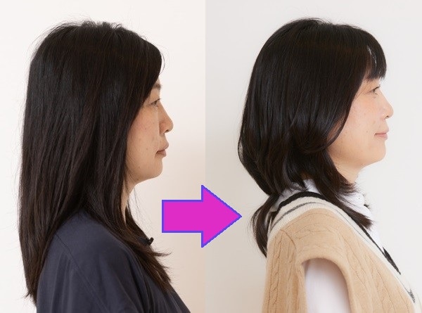 50代女性・ウルフカット（イメチェンビフォーアフター）：サイド（横から）