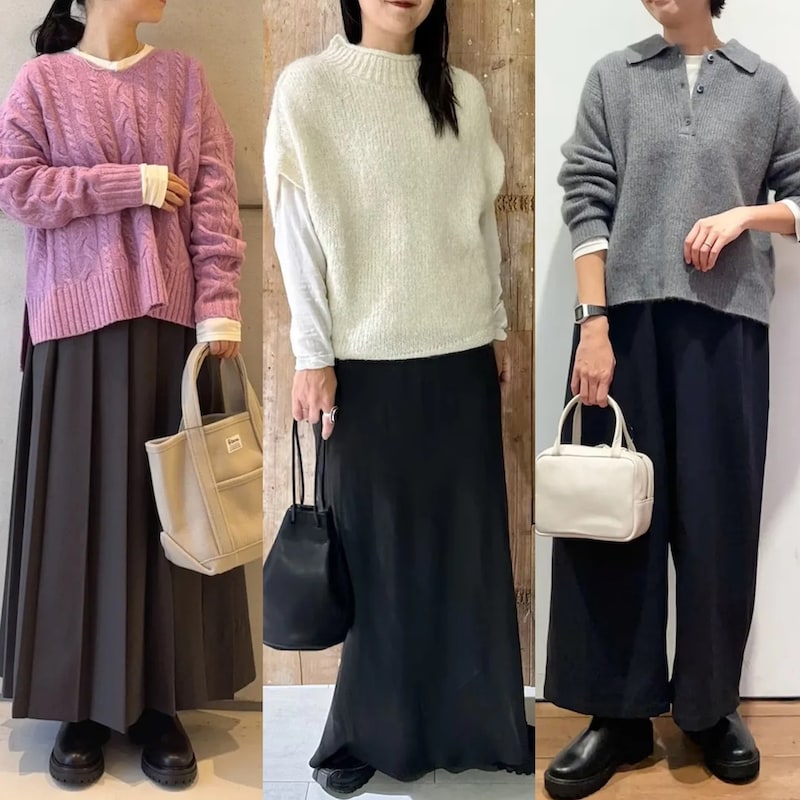 更年期のぽっこりお腹がほっそり見え！着痩せ技がすごい「冬ニット」コーデ