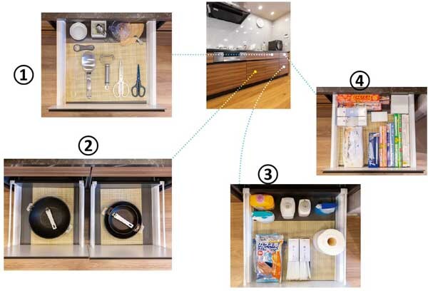 コンロ側の引き出しにも「1引き出し1アイテム」の法則