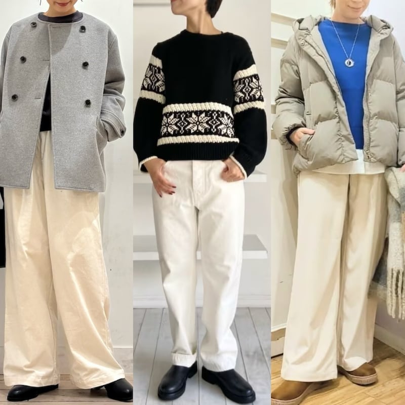 膨張色の不安を解消！50代こそ「白パンツ」太って見えないホワイトコーデ