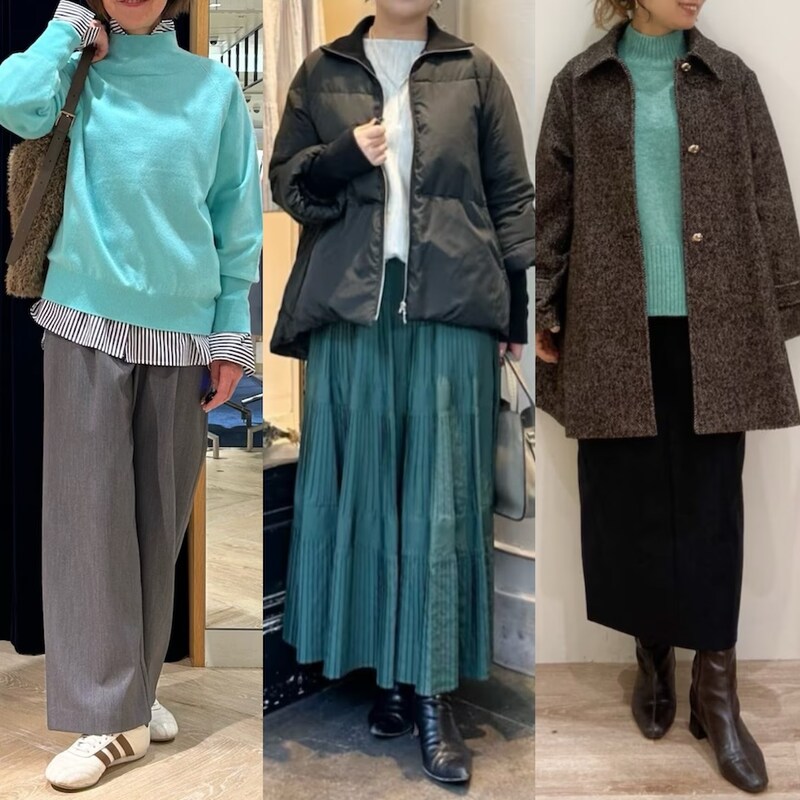 黒ばかりは卒業！50代が劇的に垢抜ける「グリーン」の知的で上品な冬コーデ