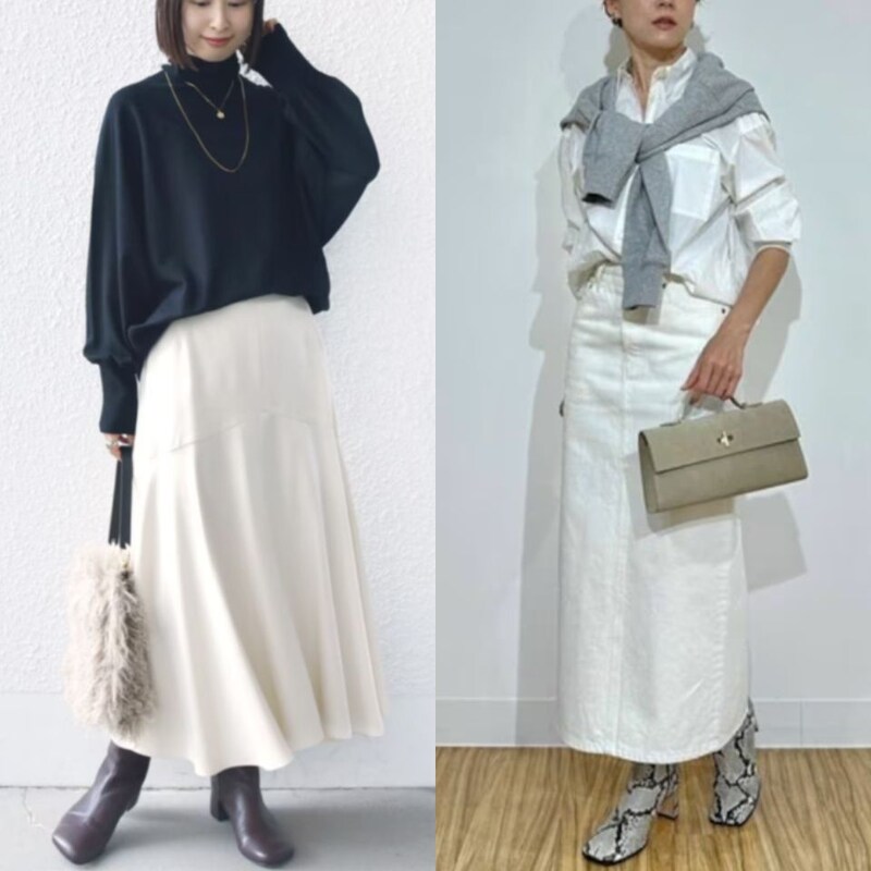 【50代ファッション】今買って春まで使える！ 「白スカート」で作る大人コーデ