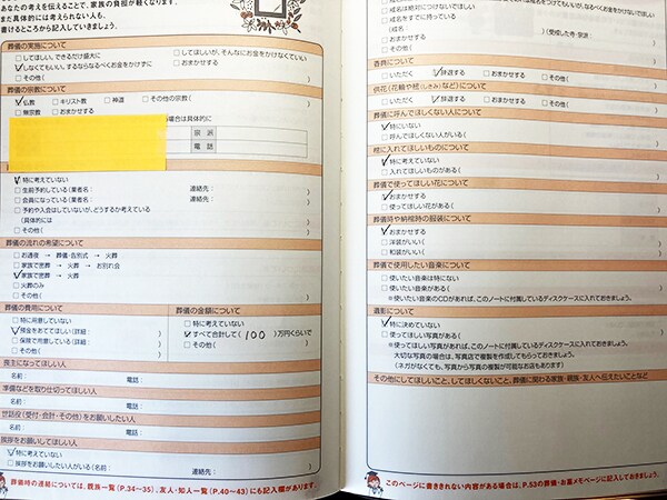 葬儀についての記載